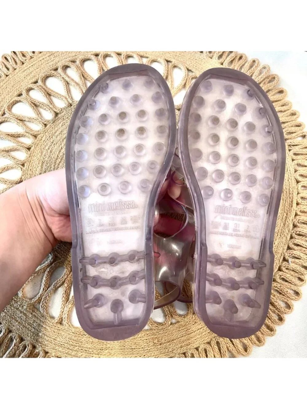 Mini Melissa Possession Clear Jelly Strappy Buckle Sandals Size 2 Fisherman